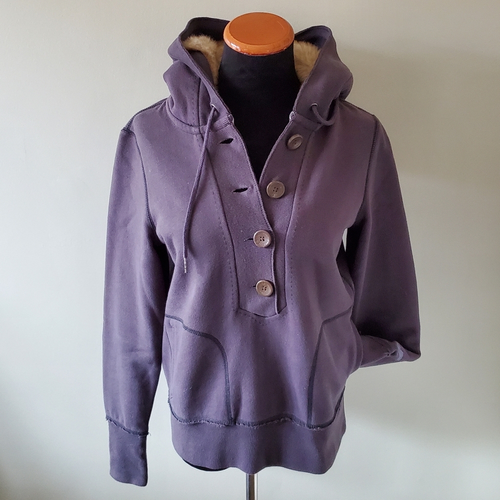 American Eagle Outfitters Purple Button-Placket Hooded Sweatshirt